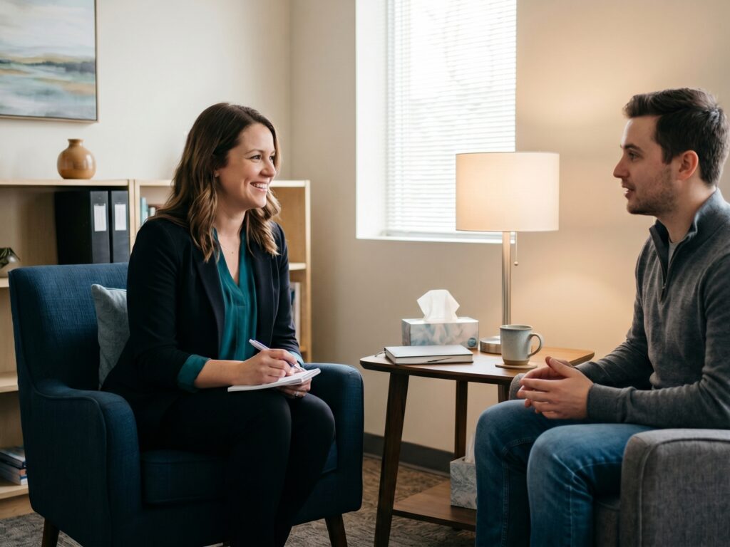 A professional therapist providing evidence-based OCD therapy to a client in York Region.