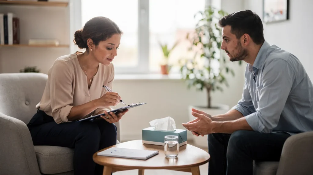 A clinical assessment session demonstrating how an anxiety therapist Vaughan helps individuals answer the question, is CBT right for me.